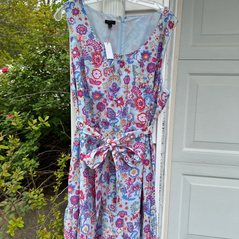 NWT Talbots Pretty Blues Multicolor Floral Lined MIDI Dress - Picture 2 of 6